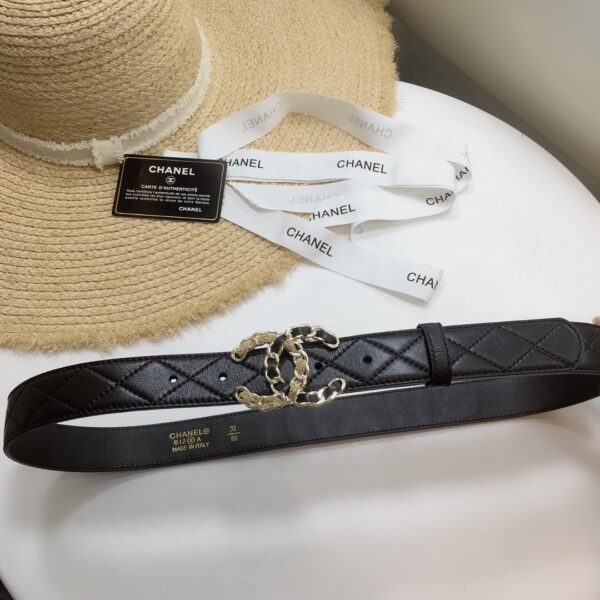 1:1 Replica Chanel Quilted Belt With Double C Buckle Black with Gold mix Black Hardware Women Belt