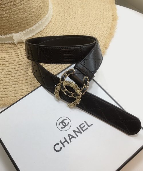 1:1 Replica Chanel Quilted Belt With Double C Buckle Black with Gold mix Black Hardware Women Belt