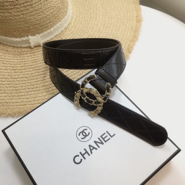 1:1 Replica Chanel Quilted Belt With Double C Buckle Black with Gold mix Black Hardware Women Belt