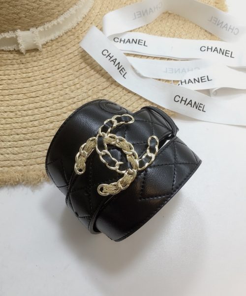 1:1 Replica Chanel Quilted Belt With Double C Buckle Black with Gold mix Black Hardware Women Belt