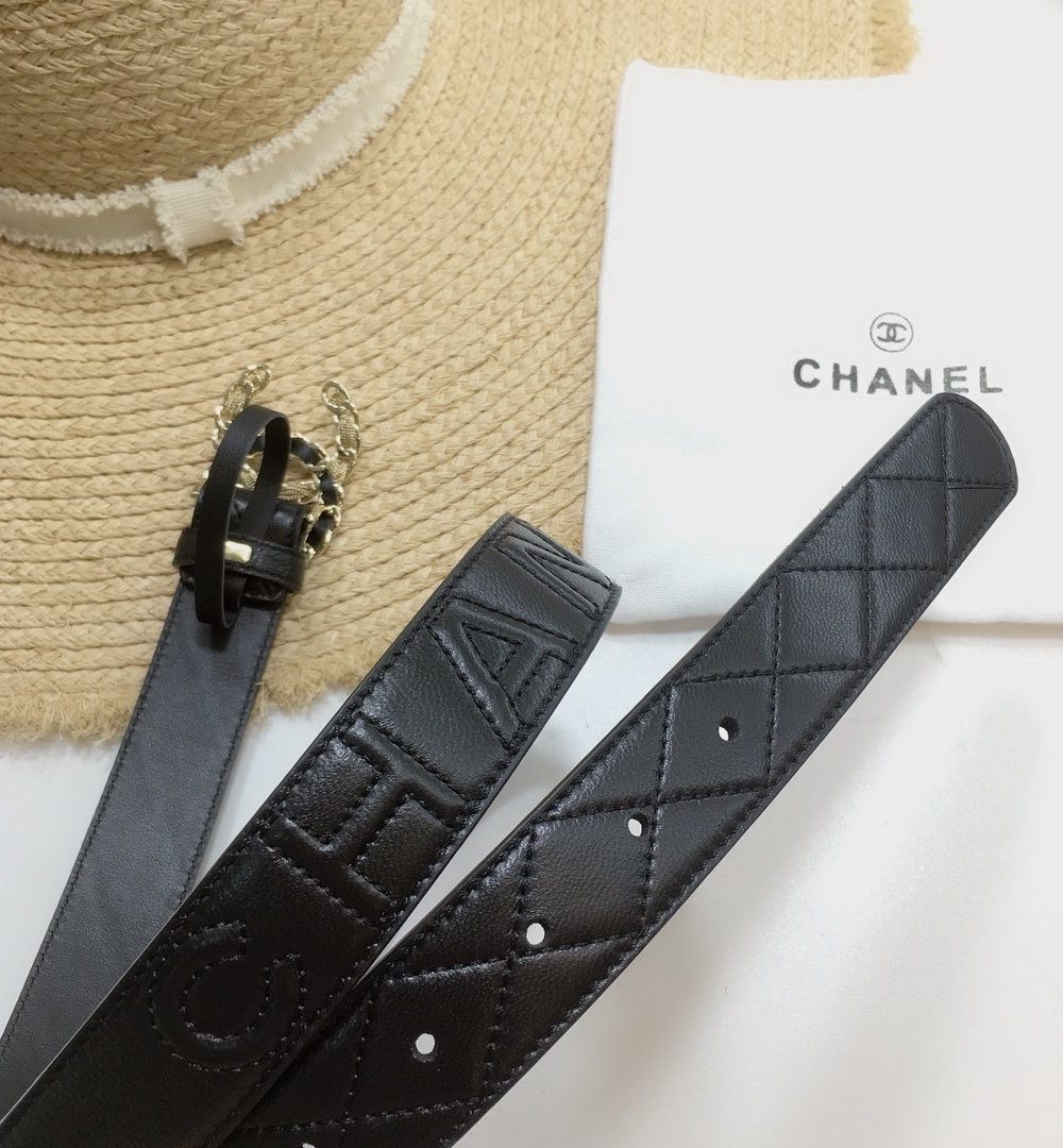 1:1 Replica Chanel Quilted Belt With Double C Buckle Black with Gold mix Black Hardware Women Belt
