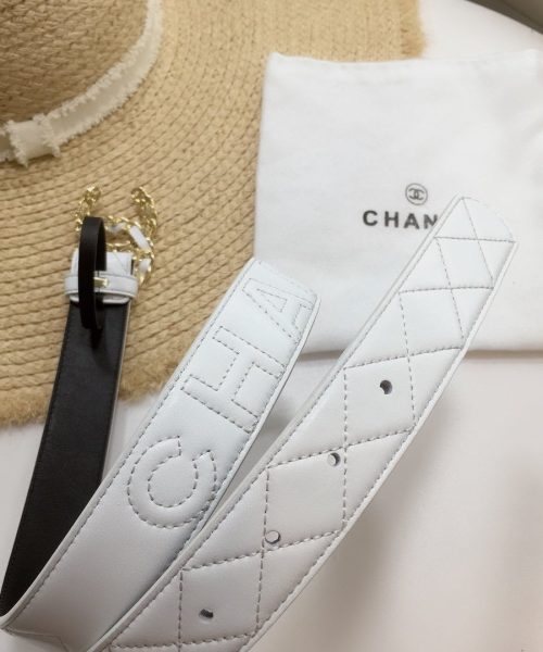 1:1 Replica Chanel Quilted Belt With Double C Buckle White with Gold mix White Hardware Women Belt