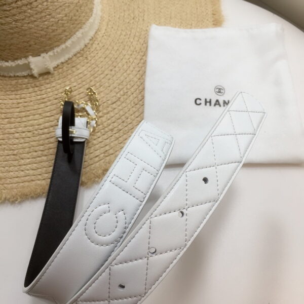 1:1 Replica Chanel Quilted Belt With Double C Buckle White with Gold mix White Hardware Women Belt