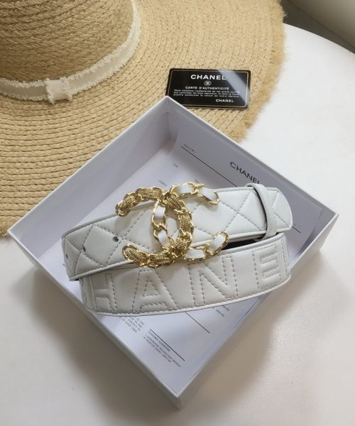 1:1 Replica Chanel Quilted Belt With Double C Buckle White with Gold mix White Hardware Women Belt