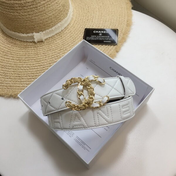 1:1 Replica Chanel Quilted Belt With Double C Buckle White with Gold mix White Hardware Women Belt