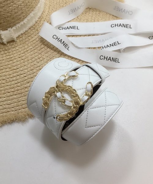 1:1 Replica Chanel Quilted Belt With Double C Buckle White with Gold mix White Hardware Women Belt