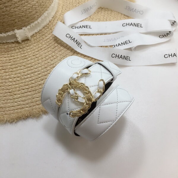 1:1 Replica Chanel Quilted Belt With Double C Buckle White with Gold mix White Hardware Women Belt