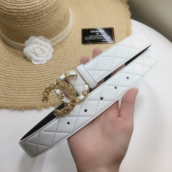 1:1 Replica Chanel Quilted Belt With Double C Buckle White with Gold mix White Hardware Women Belt