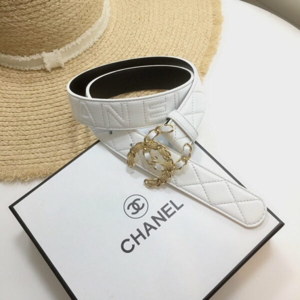 1:1 Replica Chanel Quilted Belt With Double C Buckle White with Gold mix White Hardware Women Belt