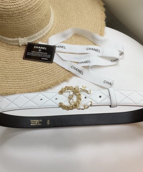 1:1 Replica Chanel Quilted Belt With Double C Buckle White with Gold mix White Hardware Women Belt