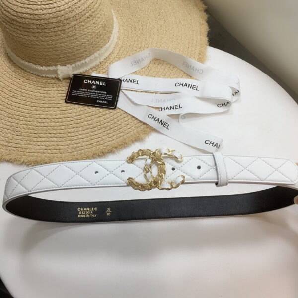 1:1 Replica Chanel Quilted Belt With Double C Buckle White with Gold mix White Hardware Women Belt
