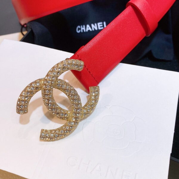 1:1 Replica Chanel Red Belt With Double C Buckle Gold-Toned and Strass Metal Women Belt
