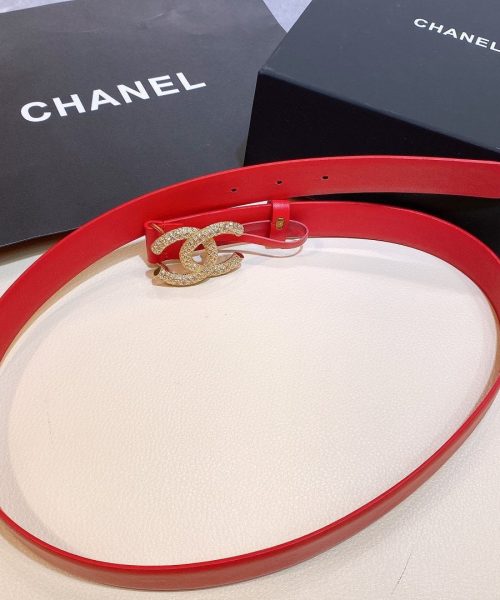 1:1 Replica Chanel Red Belt With Double C Buckle Gold-Toned and Strass Metal Women Belt