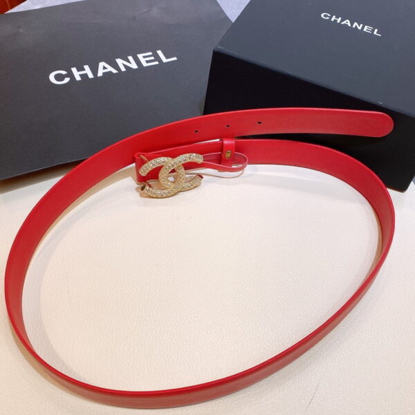 1:1 Replica Chanel Red Belt With Double C Buckle Gold-Toned and Strass Metal Women Belt