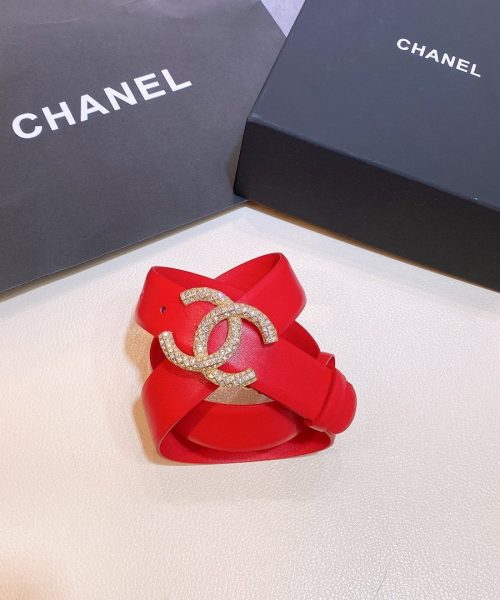 1:1 Replica Chanel Red Belt With Double C Buckle Gold-Toned and Strass Metal Women Belt