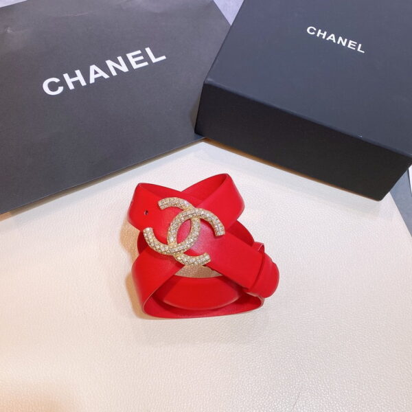 1:1 Replica Chanel Red Belt With Double C Buckle Gold-Toned and Strass Metal Women Belt