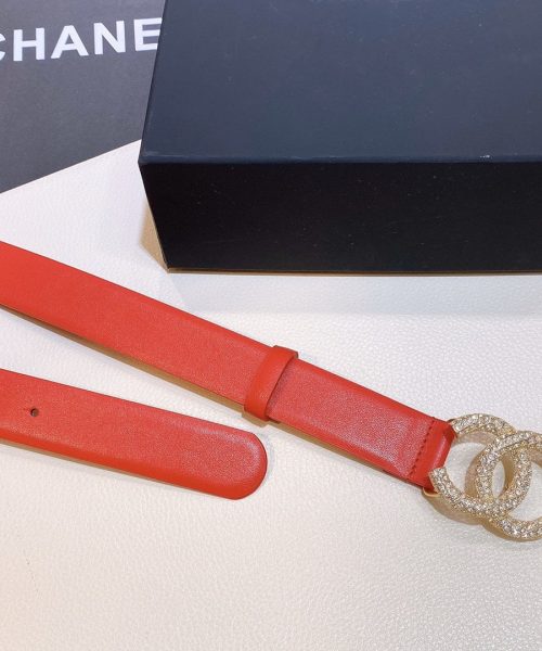 1:1 Replica Chanel Red Belt With Double C Buckle Gold-Toned and Strass Metal Women Belt