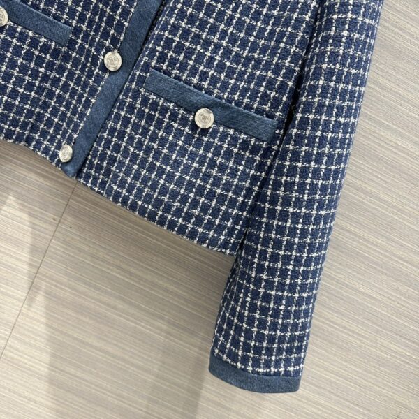 Chanel Short Round Neck Jacket Blue For Women