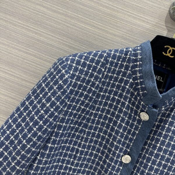 Chanel Short Round Neck Jacket Blue For Women