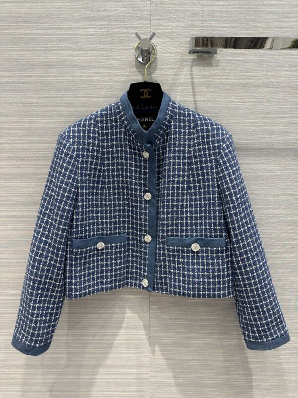 Chanel Short Round Neck Jacket Blue For Women