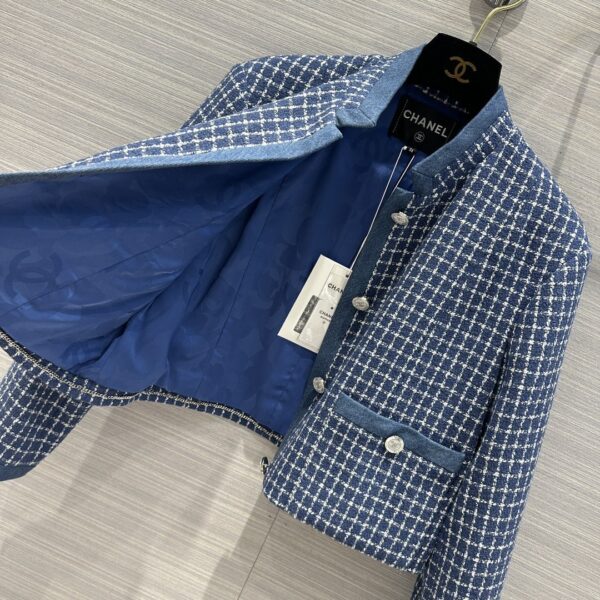 Chanel Short Round Neck Jacket Blue For Women