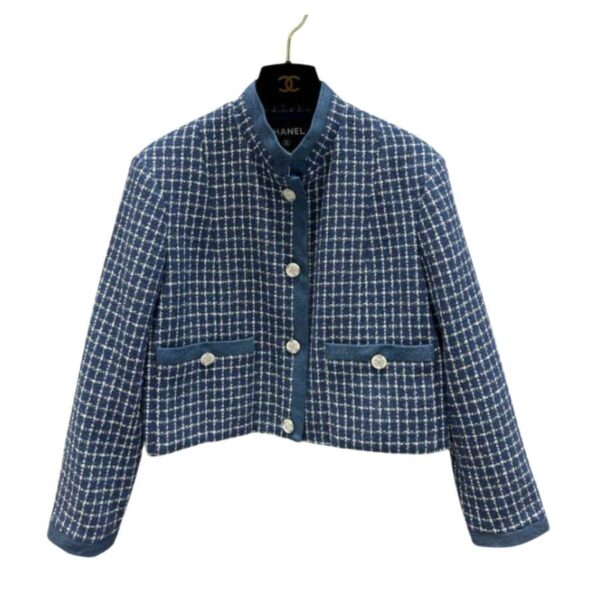 Chanel Short Round Neck Jacket Blue For Women