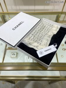 Chanel Silk Chiffon Black and White With Black Border Scarf 200cm/78in 