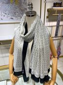Chanel Silk Chiffon Black and White With Black Border Scarf 200cm/78in 