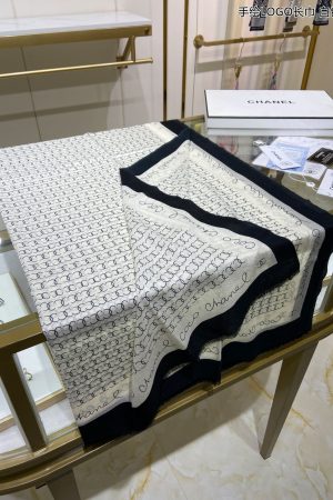 Chanel Silk Chiffon Black and White With Black Border Scarf 200cm/78in 