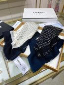 Chanel Silk Chiffon Black and White With Black Border Scarf 200cm/78in 