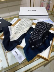 Chanel Silk Chiffon Black and White With Black Border Scarf 200cm/78in 