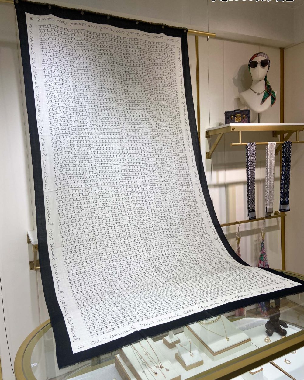 Chanel Silk Chiffon Black and White With Black Border Scarf 200cm/78in 