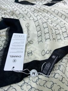 Chanel Silk Chiffon Black and White With Black Border Scarf 200cm/78in 