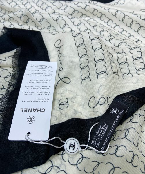 Chanel Silk Chiffon Black and White With Black Border Scarf 200cm/78in 