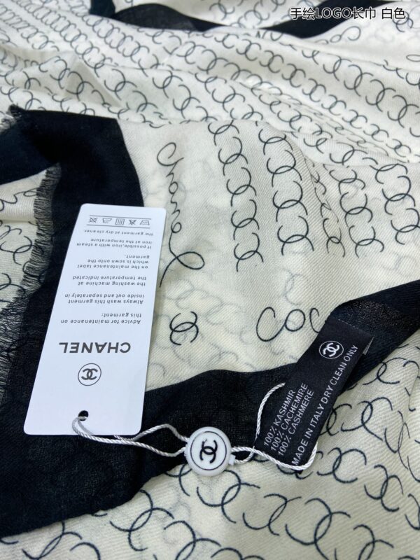 Chanel Silk Chiffon Black and White With Black Border Scarf 200cm/78in