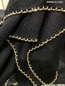 Chanel Silk Chiffon in Black With Toned Gold Beaded Border Scarf 200cm/78in 