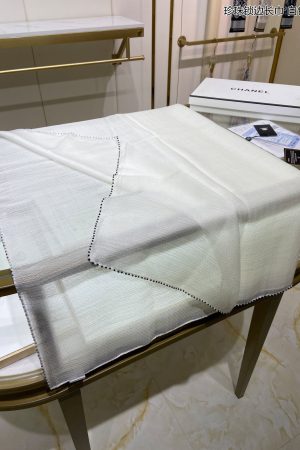Chanel Silk Chiffon in White With Beaded Border Scarf 200cm/78in 
