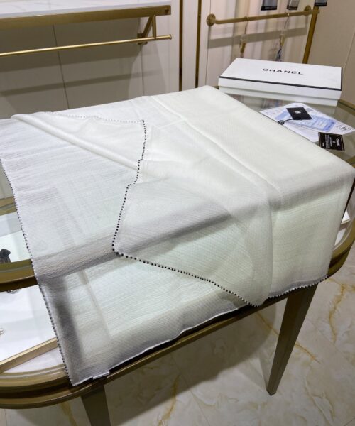 Chanel Silk Chiffon in White With Beaded Border Scarf 200cm/78in