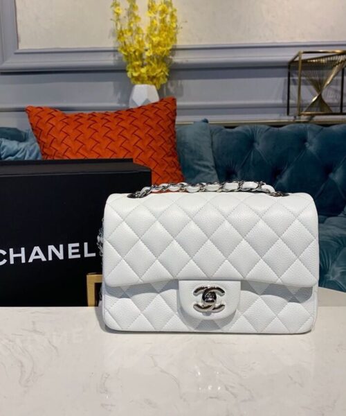 [REP 1:1] Chanel Small Classic Handbag Silver Hardware White For Women, Women's Bags, Shoulder And Crossbody Bags 7.8in/20cm A01113