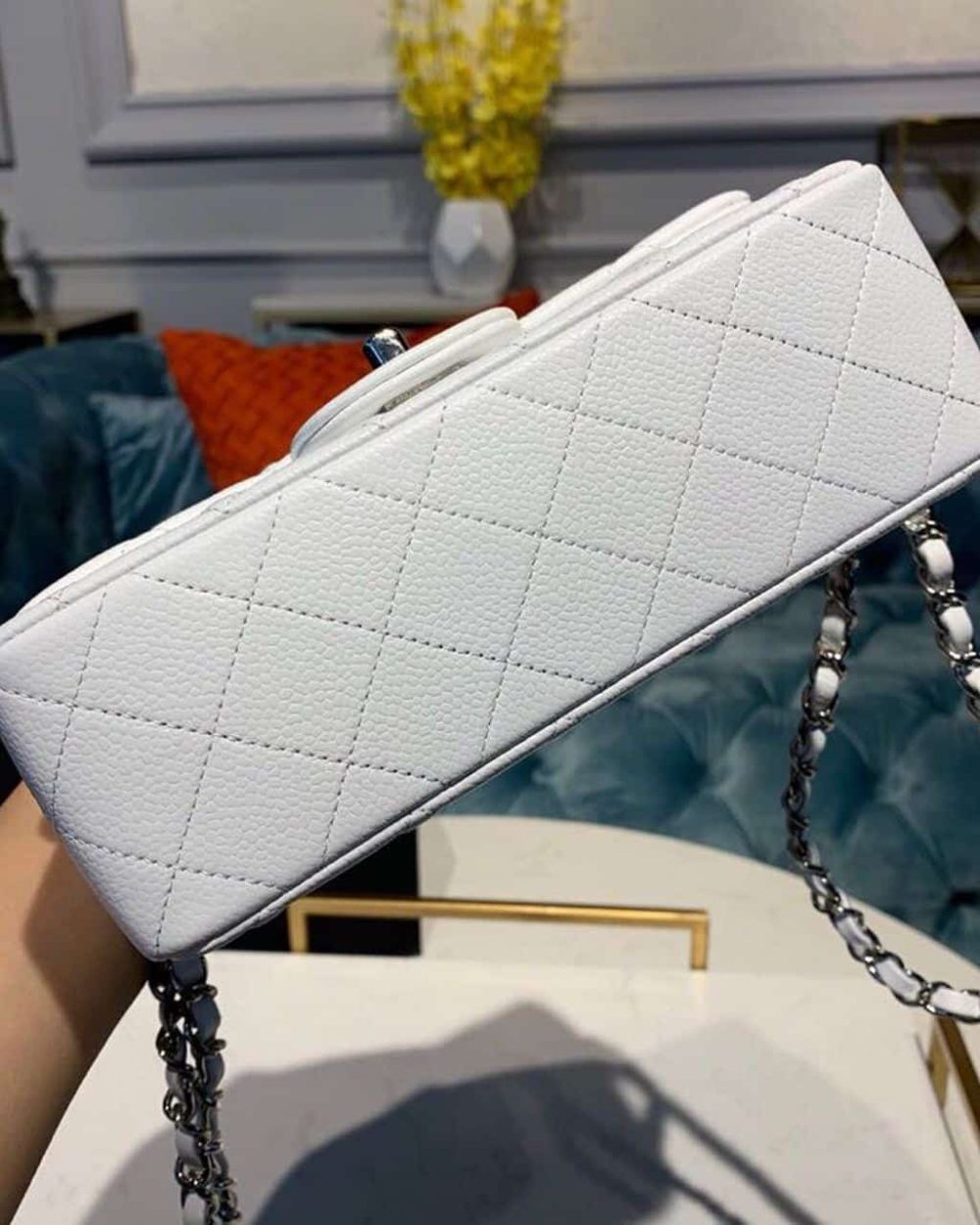 [REP 1:1] Chanel Small Classic Handbag Silver Hardware White For Women, Women's Bags, Shoulder And Crossbody Bags 7.8in/20cm A01113