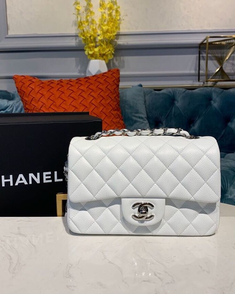 [REP 1:1] Chanel Small Classic Handbag Silver Hardware White For Women, Women's Bags, Shoulder And Crossbody Bags 7.8in/20cm A01113