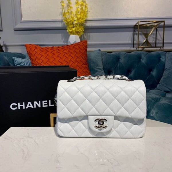 [REP 1:1] Chanel Small Classic Handbag Silver Hardware White For Women, Women's Bags, Shoulder And Crossbody Bags 7.8in/20cm A01113