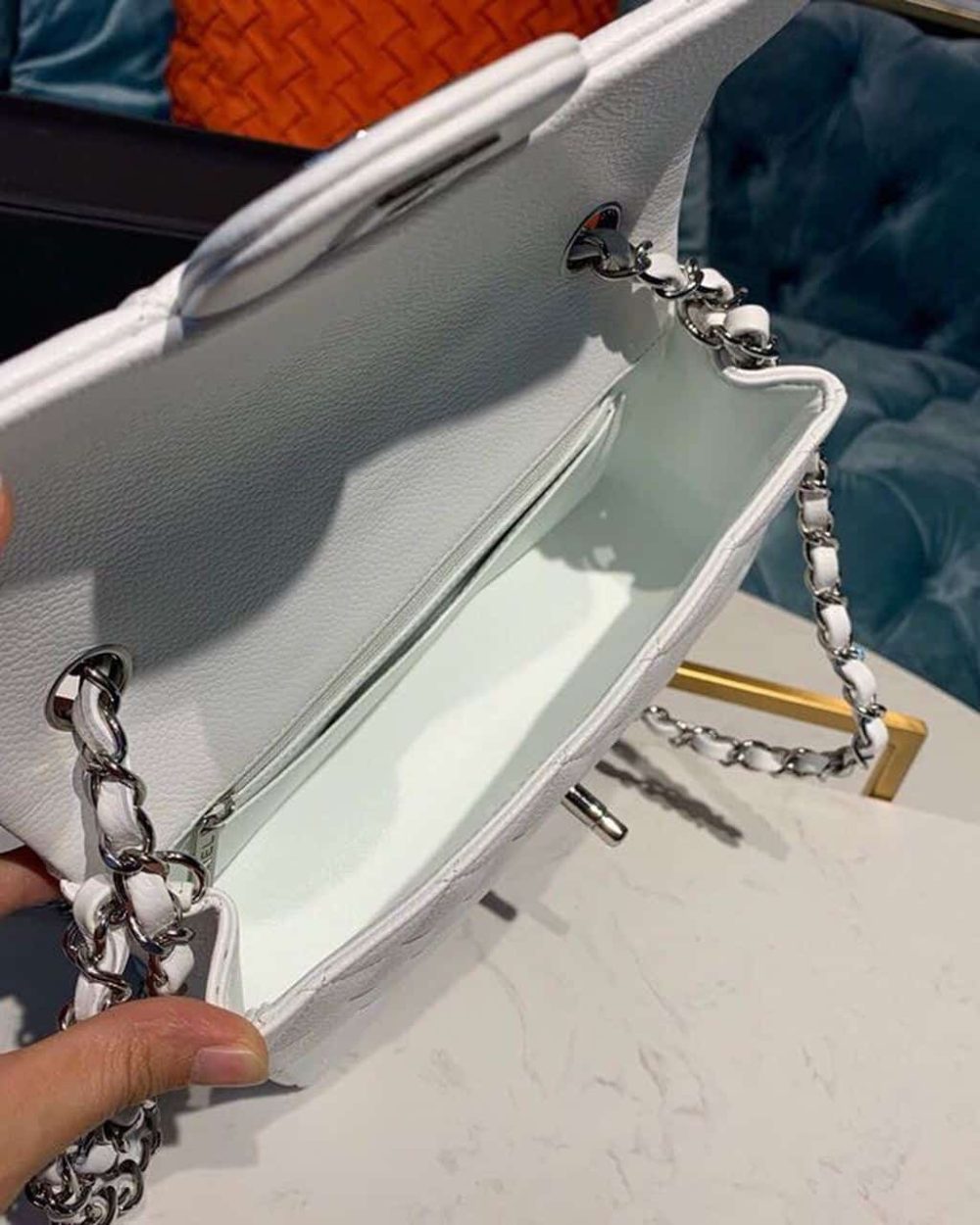 [REP 1:1] Chanel Small Classic Handbag Silver Hardware White For Women, Women's Bags, Shoulder And Crossbody Bags 7.8in/20cm A01113