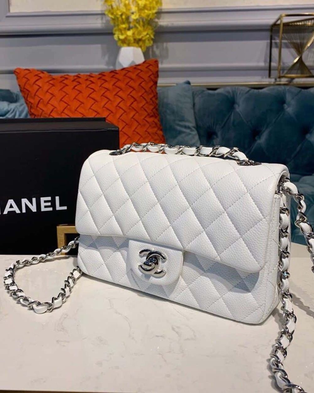 [REP 1:1] Chanel Small Classic Handbag Silver Hardware White For Women, Women's Bags, Shoulder And Crossbody Bags 7.8in/20cm A01113