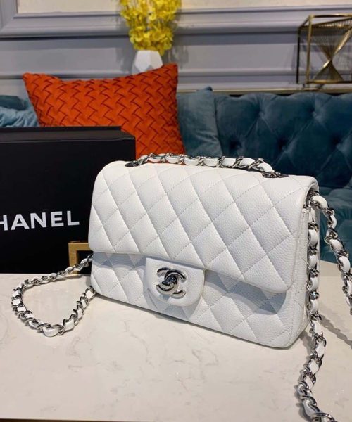 [REP 1:1] Chanel Small Classic Handbag Silver Hardware White For Women, Women's Bags, Shoulder And Crossbody Bags 7.8in/20cm A01113