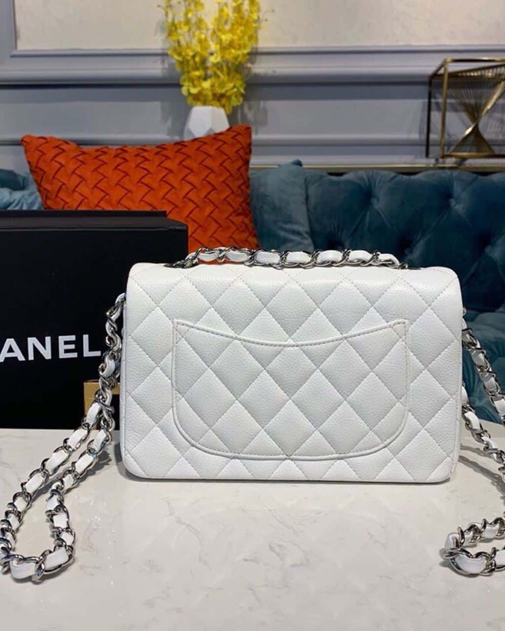[REP 1:1] Chanel Small Classic Handbag Silver Hardware White For Women, Women's Bags, Shoulder And Crossbody Bags 7.8in/20cm A01113