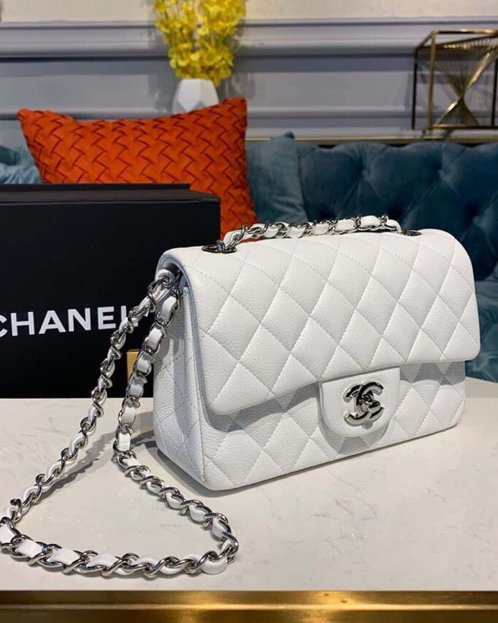 [REP 1:1] Chanel Small Classic Handbag Silver Hardware White For Women, Women's Bags, Shoulder And Crossbody Bags 7.8in/20cm A01113