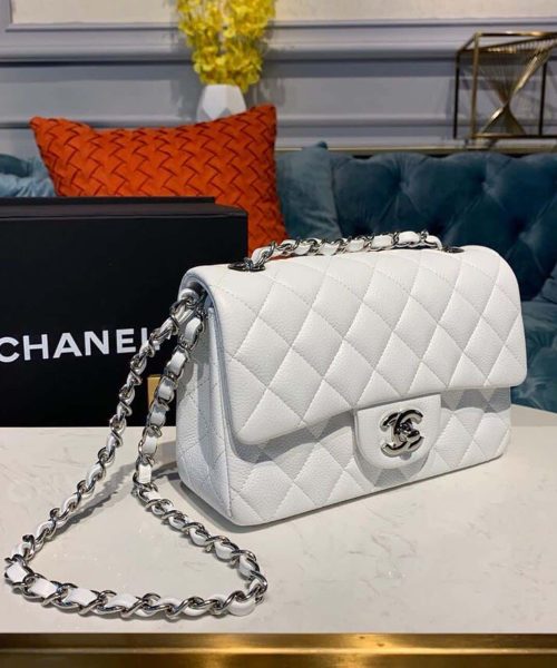 [REP 1:1] Chanel Small Classic Handbag Silver Hardware White For Women, Women's Bags, Shoulder And Crossbody Bags 7.8in/20cm A01113