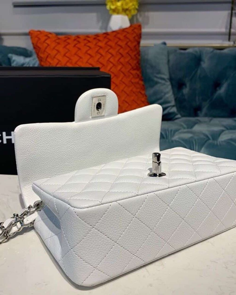 [REP 1:1] Chanel Small Classic Handbag Silver Hardware White For Women, Women's Bags, Shoulder And Crossbody Bags 7.8in/20cm A01113