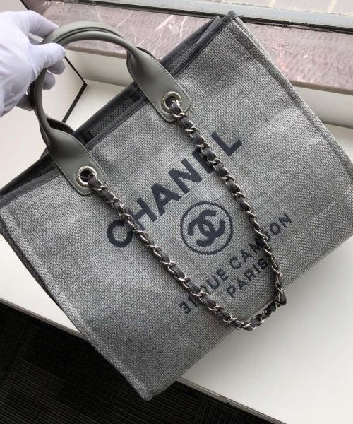 [REP 1:1] Chanel Small Shopping Bag Silver Hardware Grey For Women, Women's Handbags, Shoulder Bags 15.2in/39cm AS3257